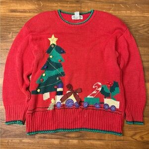 Vintage 80s Christmas Tree Sweater – Holiday Knit Pullover – Grandma Core Festiv
